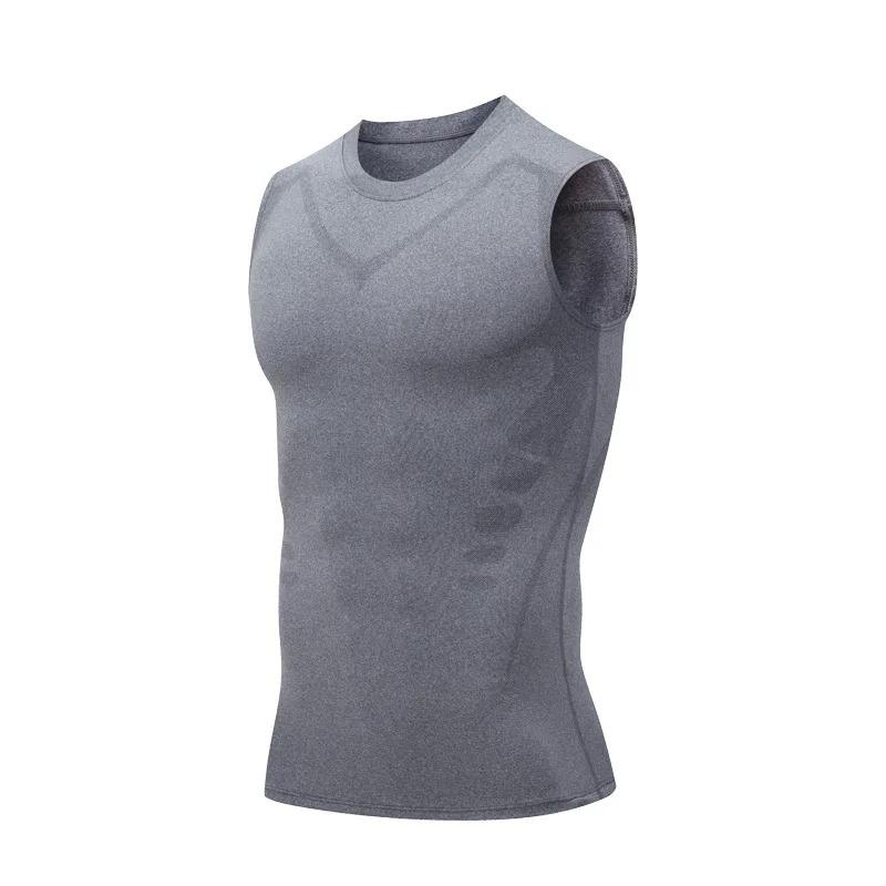 Sommer Herren Formwäsche Ionische Formgebende Weste Ärmelloses Hemd Enge Kompressionshemden Tanktop Körperformer Atmungsaktive Eis Seide