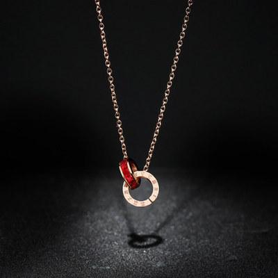 Titanium Steel Necklace Women'S Double Ring Roman Digital Rose Gold Collarbone Chain Cold Wind Simple Design Feeling Neck Chain