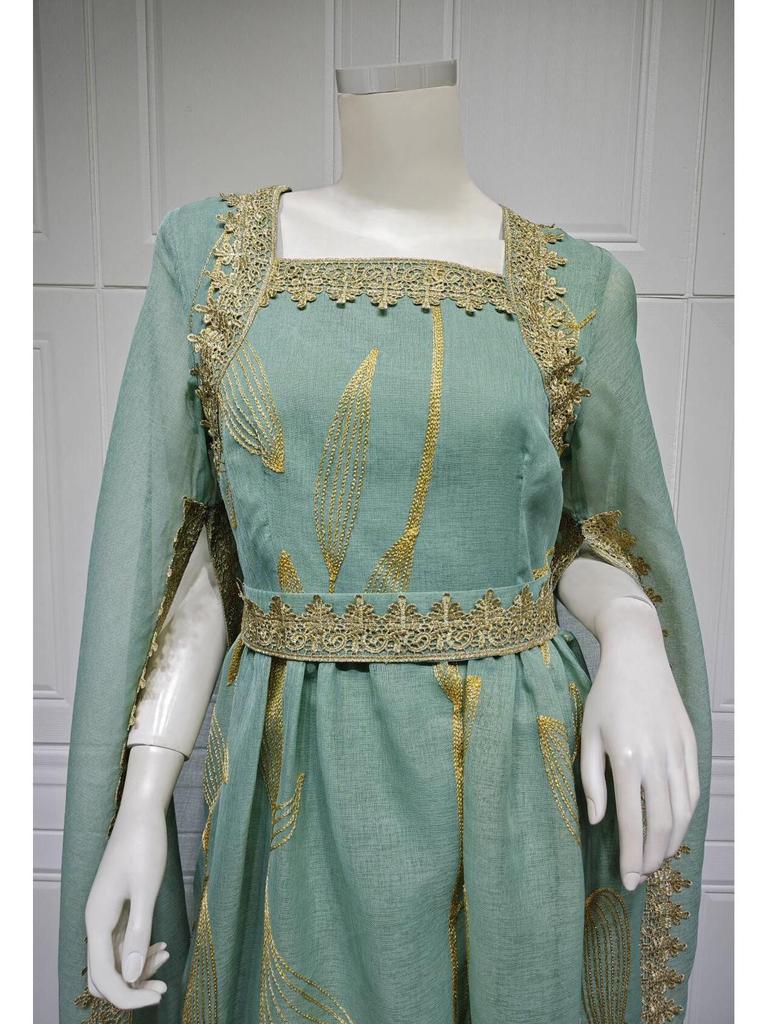 Women's Floral Embroidered Muslim Robe Dress - Oman & Dubai Style