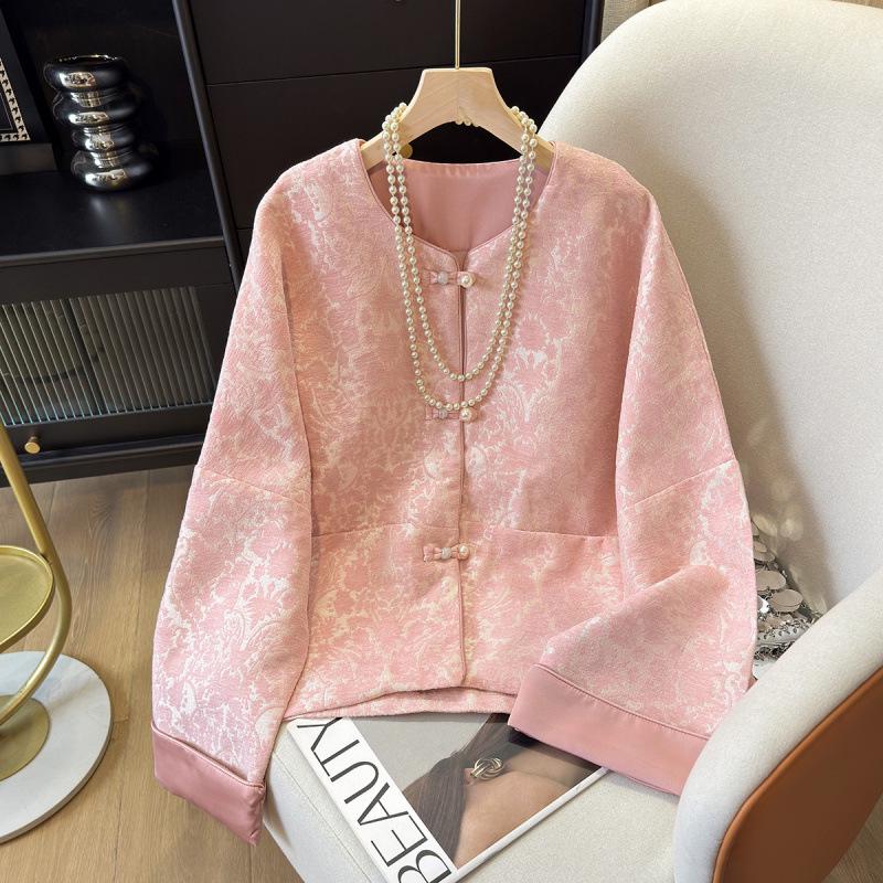 Women s Jacquard Frog Button Retro Jacket - Plus Size, Anti-aging, New Chinese Style L