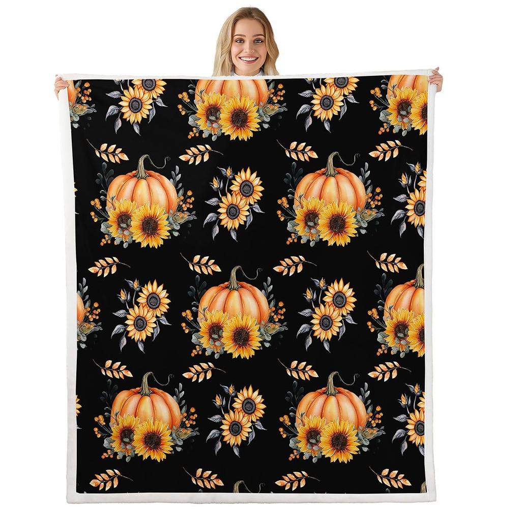 Boys Thanksgiving Gnome Throw Blanket Fall Maple Leaf Flannel Blanket,Pumpkin Farm Harvest Fleece Blanket Rustic Farmhouse Decor