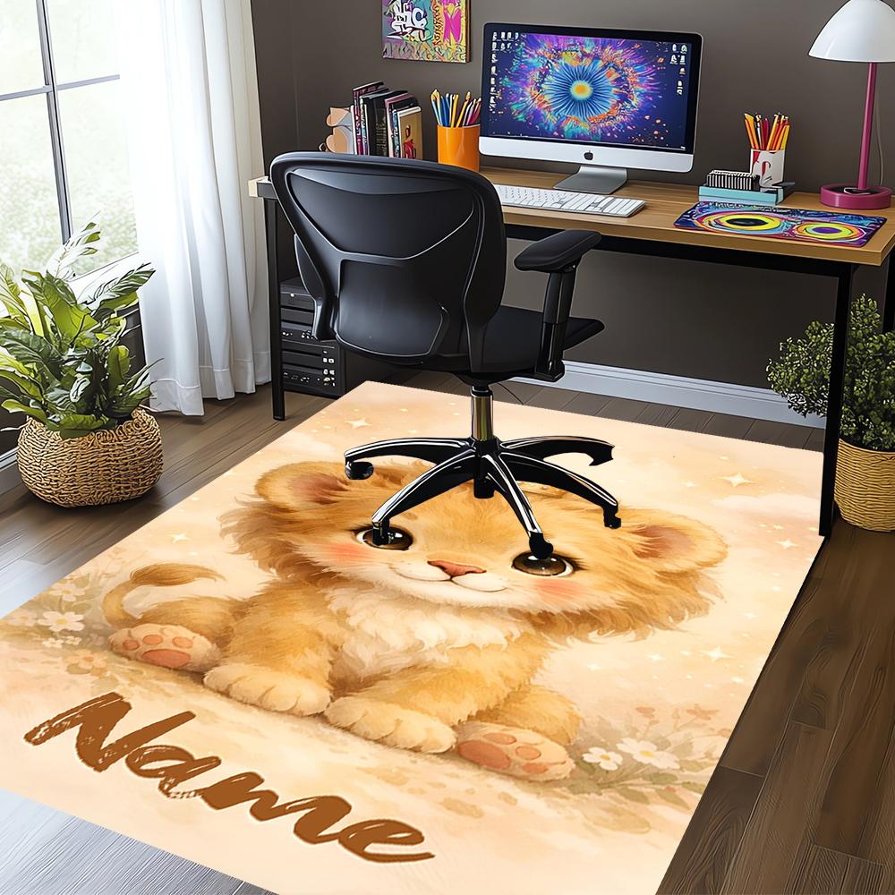 Custom Name Lion Printed Carpet,Rug for Office Chair Living Room Bedroom Kitchen Room Decor Gifts.