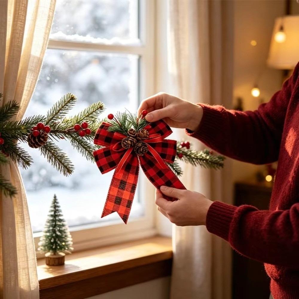 Checkered Ribbon Christmas Bows Buffalo Plaid Ribbon Bowknot Buffalo Plaid Bows Holiday Party