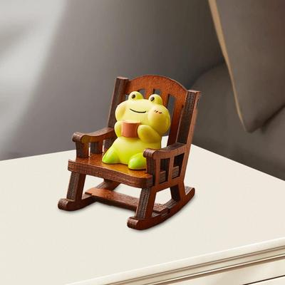 Rocking Chair Animal Figurine Cute Statue Cartoon Mini Desktop Ornament Small Sculpture for Micro Landscape Housewarming Gift