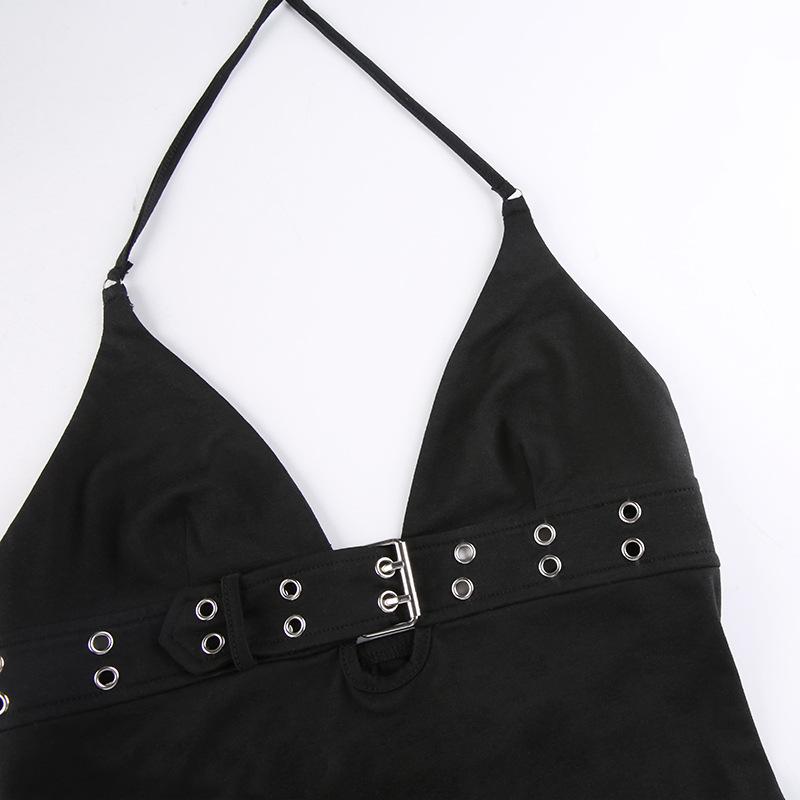 Street Style Deep V-Neck Halter Crop Top