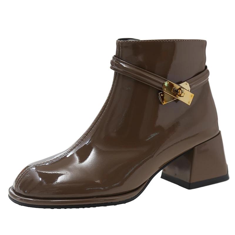 2024 Autumn and Winter New High Heel Women's Boots Fashion Belt Buckle Brand Designer Shoes Casual Short Boots Botas Femininas