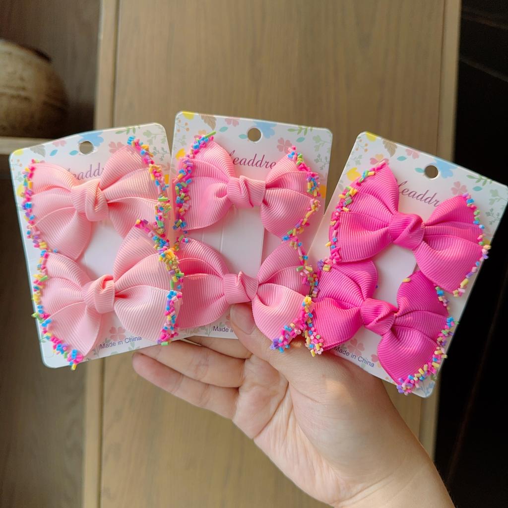 2Pcs/lot Baby Solid Hair Bows Hair Clips Ribbon Bow Hairpin for Girl Cheer Bowknot Barrettes Children Headwear Hair Accessories