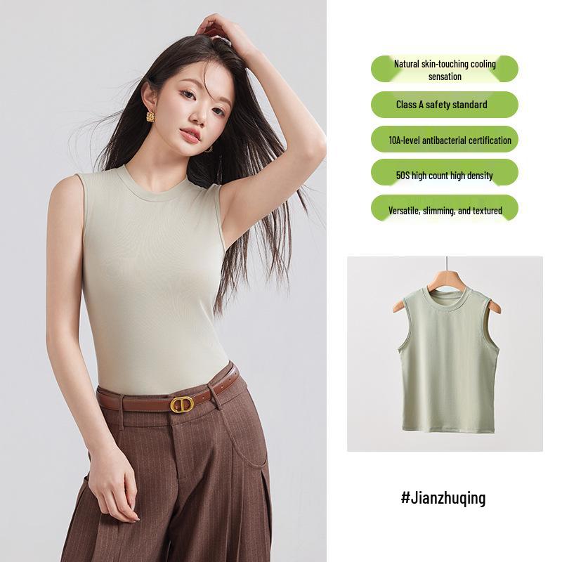 Women s Loose Fit Tencel Lyocell Round Neck Sleeveless Knit Vest M (36-50 kg)