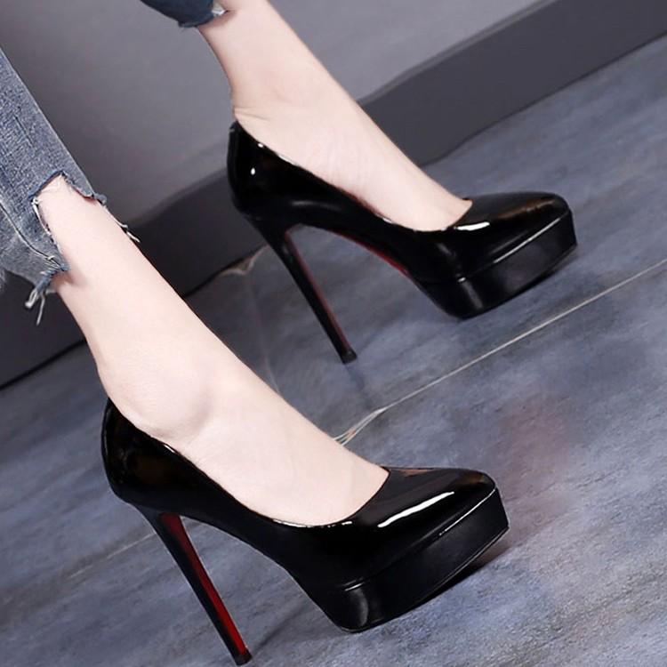 Frühling und Herbst 12cm High Heels dünne Absätze wasserdichte Tischschuhe Damen Lackleder Damenschuhe 2024 neue Frühlings- und Herbst-Einzelschuhe wo