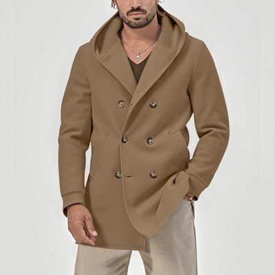 Lente en Herfst Heren Aarde Trenchcoat Middellang Revers Capuchon Composiet Ruimte Katoen Dubbelrij Knopen Casual Trenchcoat