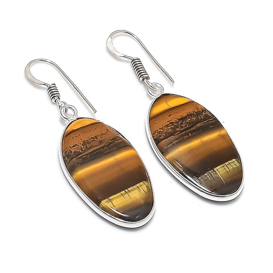 

Natural Tiger Eye Gemstone 925 Sterling Silver Jewelry Earring 1.85 S8z34