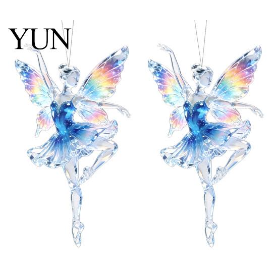 Cute Hanging Accessories 2Pcs Glitter Ballet Girl Keychain, 2D Acrylic Pendant for Bag Backpack, Sparkling Fence Branch Decorations Dancer Car