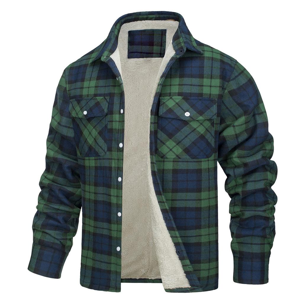 Men's Plaid Flannel Jacket Sherpa Fleece Lined Warm Winter Thick Working Coat Button Down Shirt Jacket