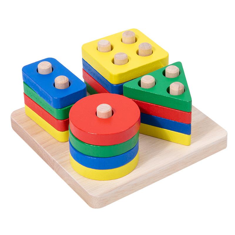 Montessori Wooden Toys Color Shape Matching Puzzle Game Colorful Beaded Color Cognition Early Educational Toys Gift for Children