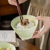 Cream Rice Bowl Ceramic Hat Bowl Salad Bowl Simple Tableware Tall Bowl Household Round Solid Color Bowl