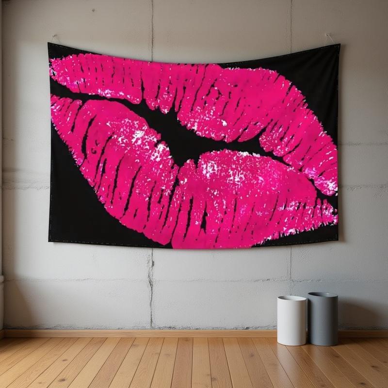 1 Hot Pink Lip Print Tapestry Single Sided 2D Print Bold Stylish Tapestry Bedroom Dorm Living Room Playful Vibe Accessory Gift