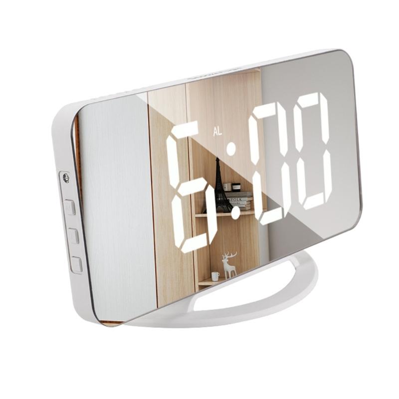 Digital Alarm Clock Large Display LED Mirror Electronic Clocks with Snooze Dual USB Ports 3 Adjustable Brightness Home
