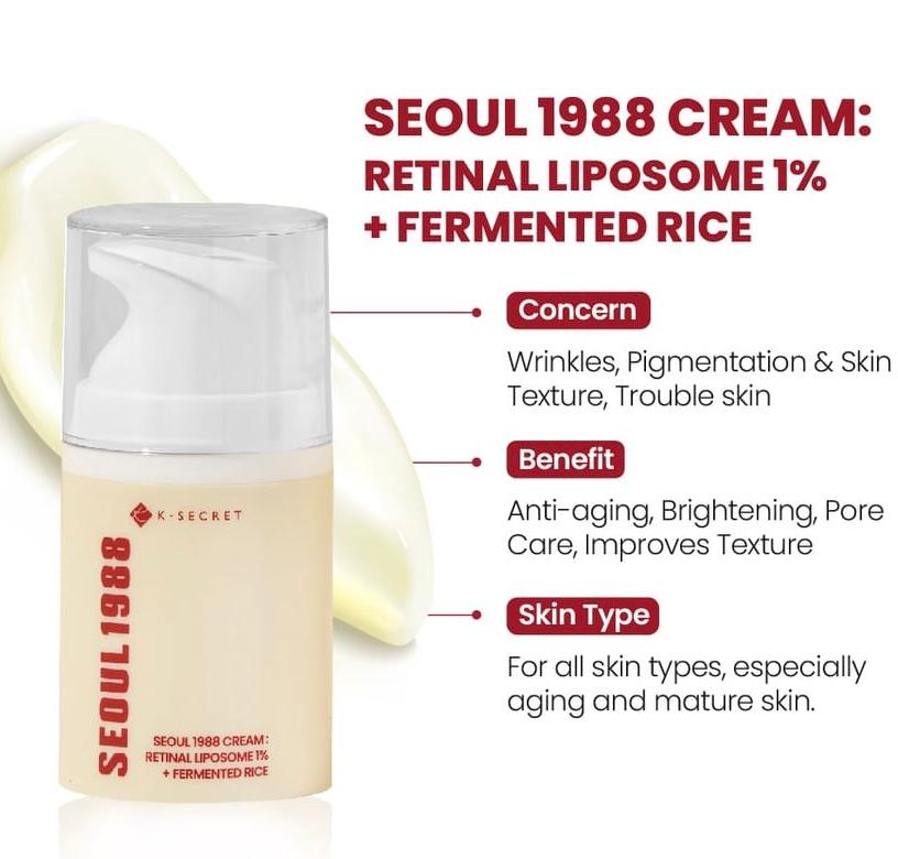 K-SECRET SEOUL 1988 Cream : Retinal Liposome 1% + Fermented Rice 50ml/ Anti-Aging, Moisturizing, Korean Cosmetics, Kbeauty