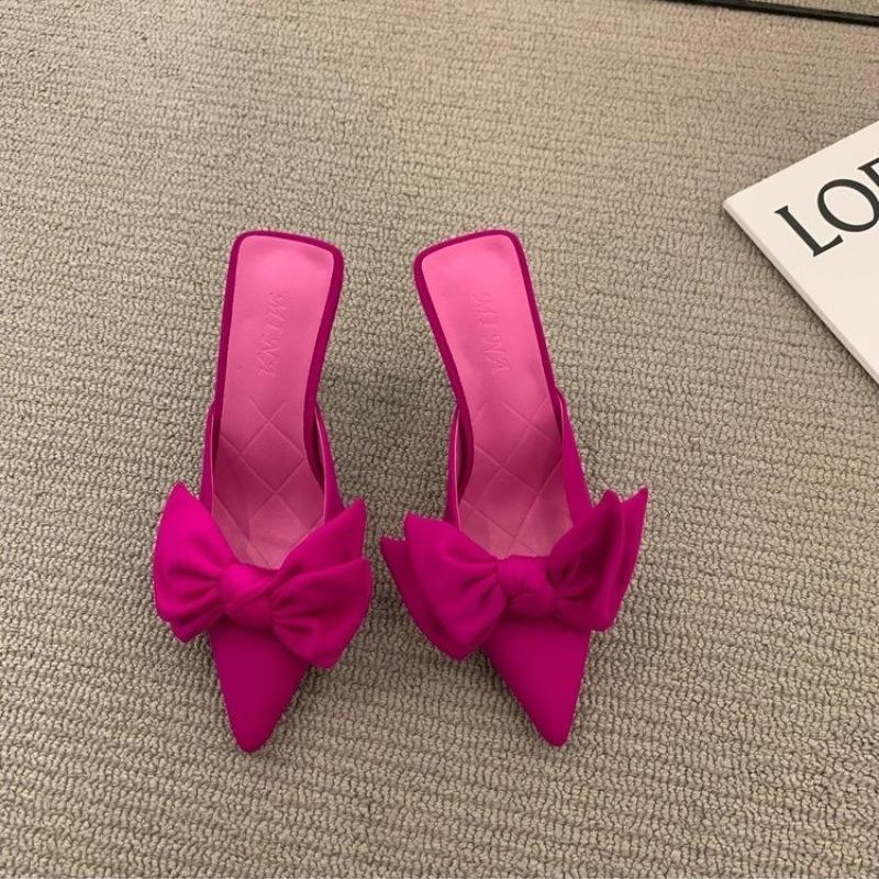 2024 Women Slippers Stiletto Sexy High Heels Bowknot Slippers Flip Flops Pointed Toe Slides Party Shoes Woman G308