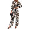 Frauen Herbst Winter Drucken Zwei Stück Set O Hals Langarm Hohe Taille Hose Anzüge