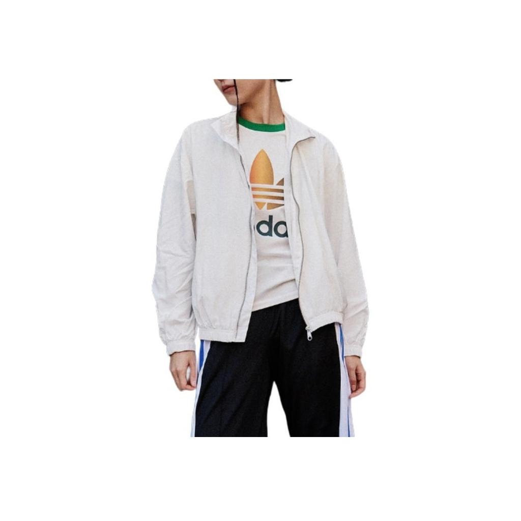 Adidas Originals Embroidered Logo Zip-Up Collar Long-Sleeve Windbreaker Women Windbreaker White IS2695