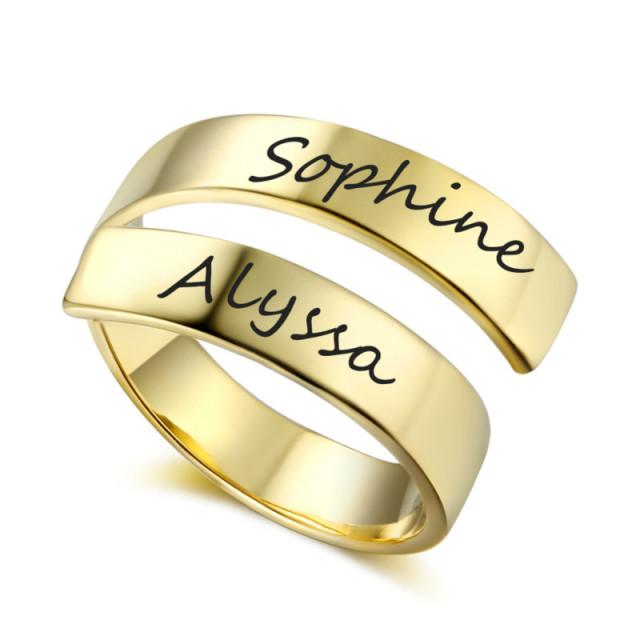 Voguish Fashionable Personalized Rings Classic Stainless Steel Adjustable Jewelry Custom 2 Names Engraved Basic Simple Women Promise Finger Ring
