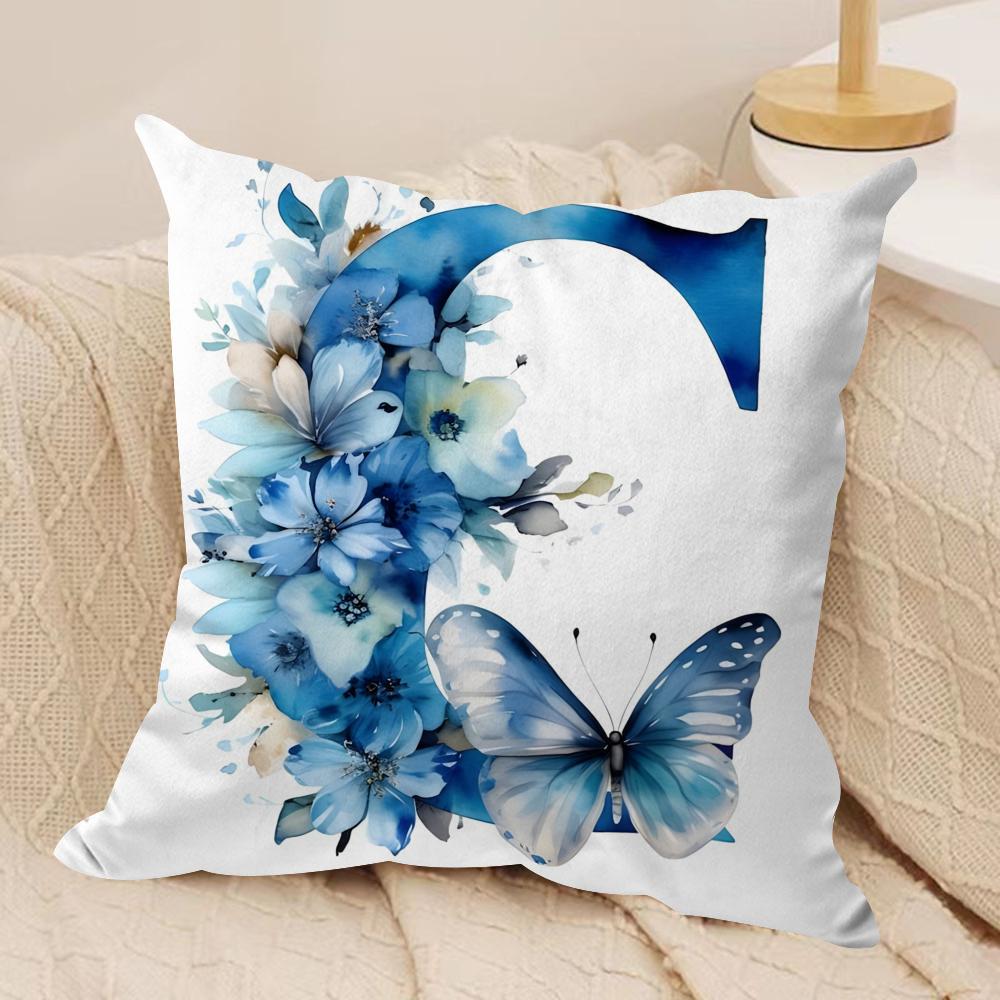 Letters Floral Print Cushion Cover Soft Plush Fabric Double-Sided Printed Sofa Cushion Cover For All Seasons Home Decor Gift