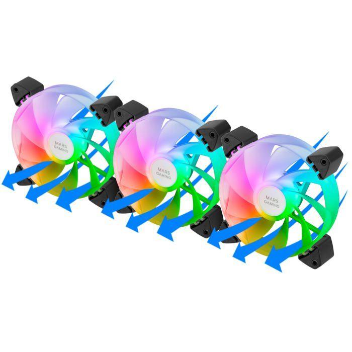 Ventilateurs - MARS GAMING - MF-3AR - Éclairage ARGB 360° - Pales Inversées - Silencieux