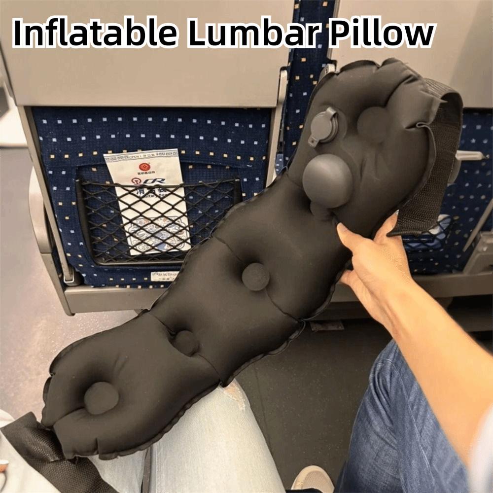 Portable Inflatable Lumbar Pillow with Storage Bag Press Self-Inflation Lumbar Support Cushion Breathable Adjustable