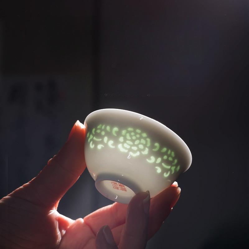 1PC Pure White Hollowed-out Exquisite Kung Fu Tea Set, High-end Teacup, Tea Bowl, Tea Room, Single Master Cup, Tea Cup