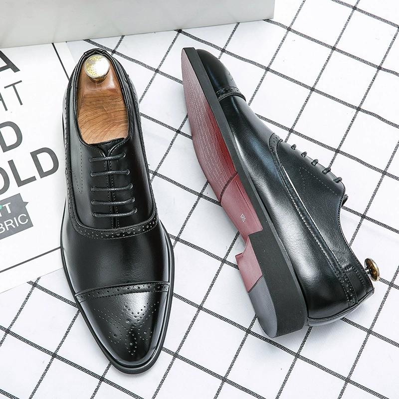 Men's Dress Shoes Red Sole Leather Shoes Pointed Party Shoe Lace-up Office Oxfords Casual Wedding Shoe Retro Business Men Shoes