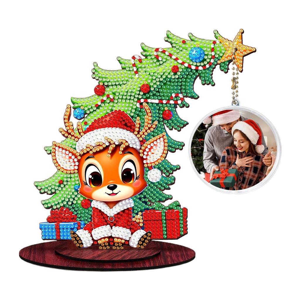 Photo Christmas Tree Table Top Diamond Painting Ornament Kits Wooden 5D DIY Diamond Art Tabletop Decorations Gift for Friends