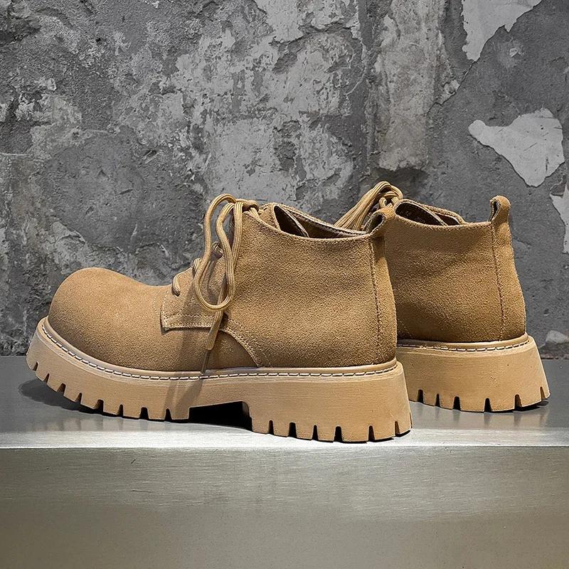 High Quality Shoes for Men 2025 New British Style Mens Short Boots Big Toe Derby Ankle Boots Fad Designer Men Shoes Botas Hombre