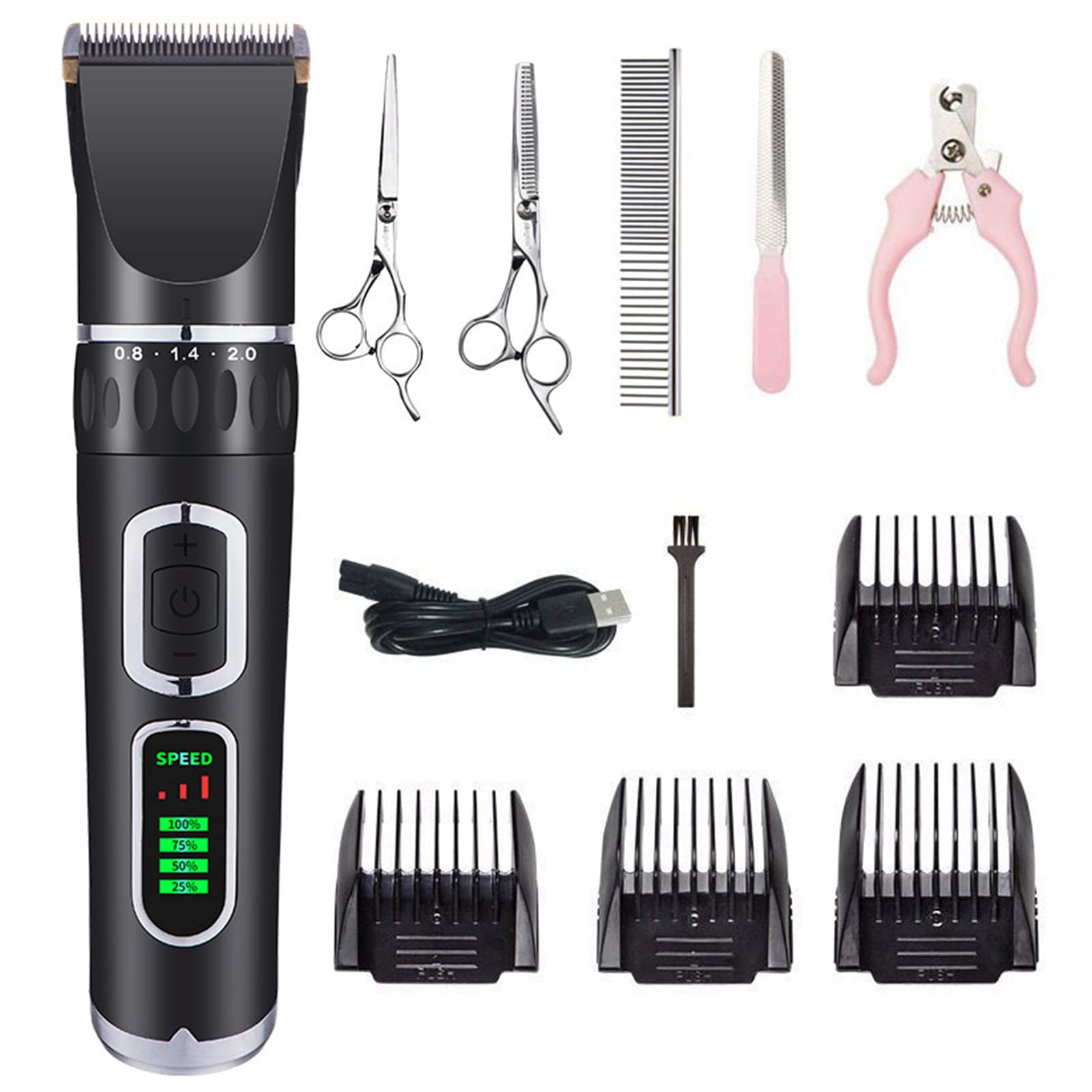 Dog Clippers Professional Dog Grooming Kit,Dog Shaver Clippers Low Noise Rechargeable Cordless Electric Pet Hair Clippers for Dogs Cats Pets Silent чёрный