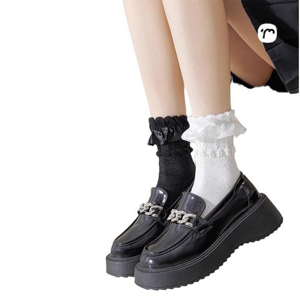 Cotton Mid-Calf Socks White Lace Princess Socks Sweet Lolita Socks  for Women