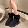 Large Size Medium Tube Snow Boots Women's New Winter Bow Thick-soled Piled Thickened Warm Cotton Boots