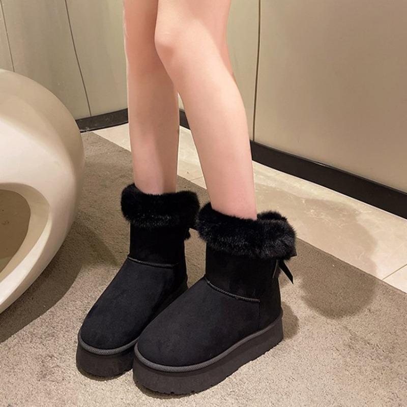 Large size medium tube snow boots women's new winter bow thick-soled piled thickened warm cotton boots
