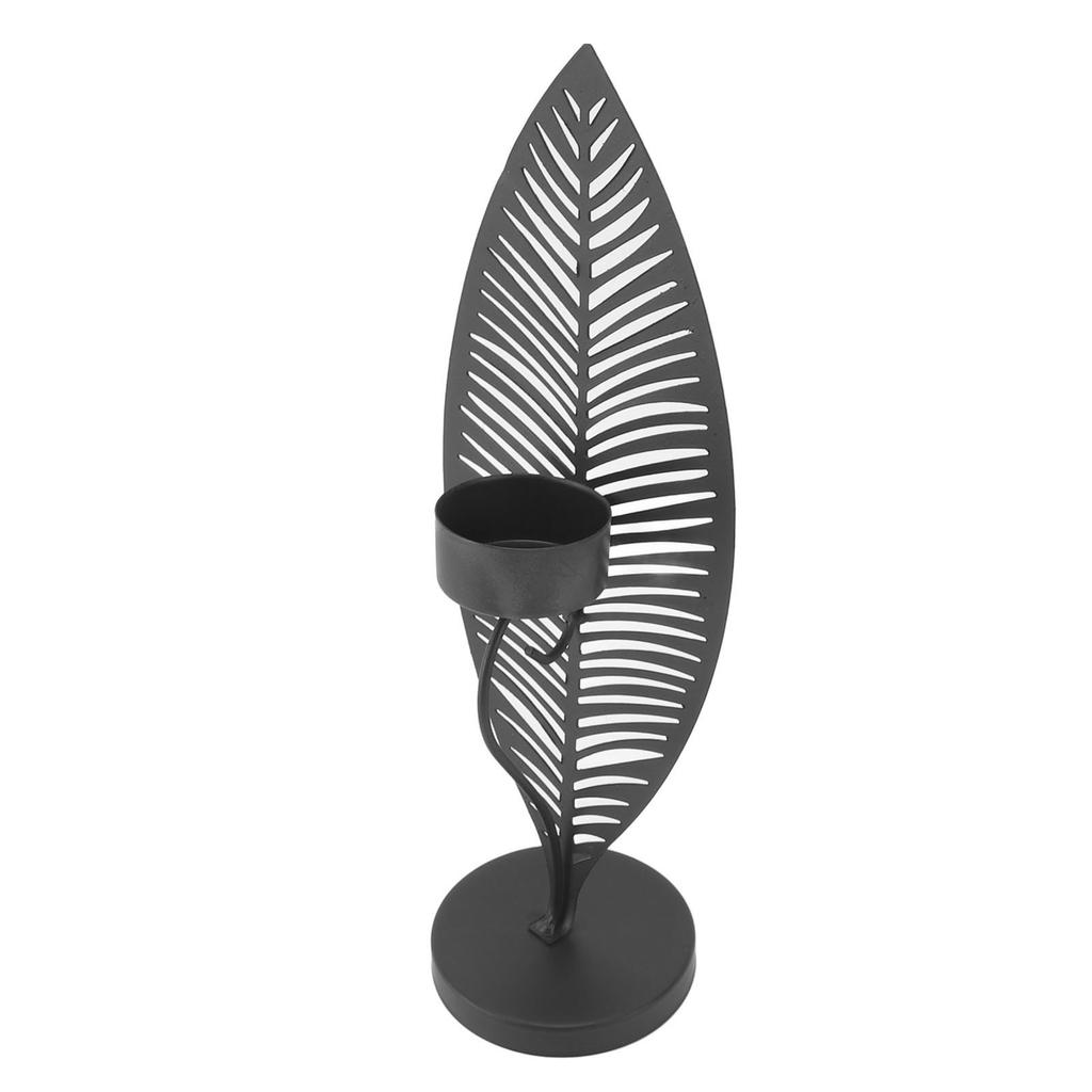 Iron Leaf Candle Holder Minimalist Creative Unique Leaf Shape Candlestick Stand for Dining Room Home Decor Black