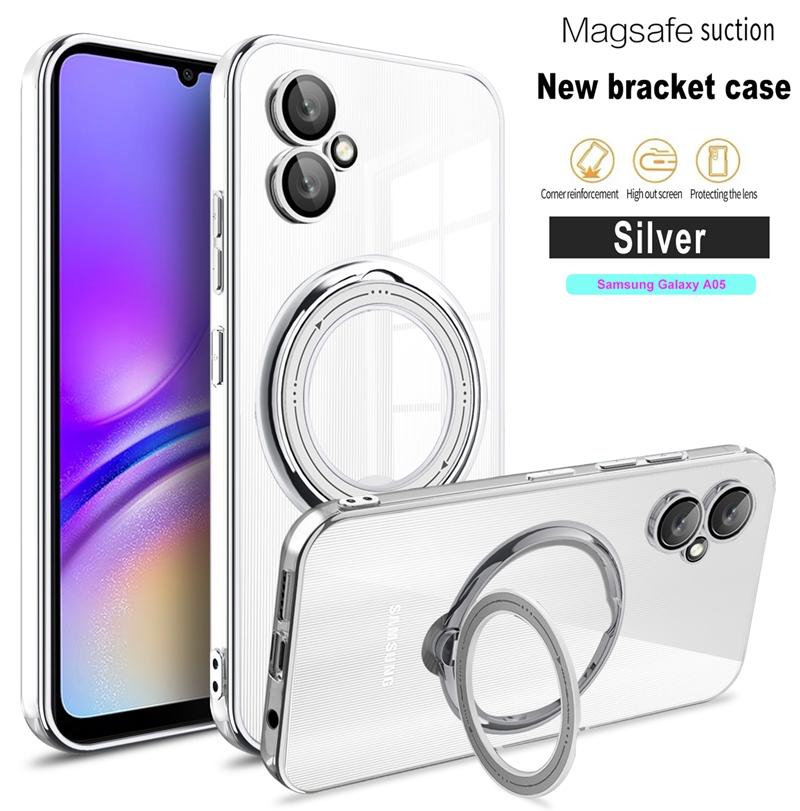 

Роскошный чехол с покрытием Magsafe для беспроводной зарядки Samsung Galaxy A05 A05S A15 A25 A35 A55 с прозрачным магнитным кольцом и бампером For Samsung A35 серебряный