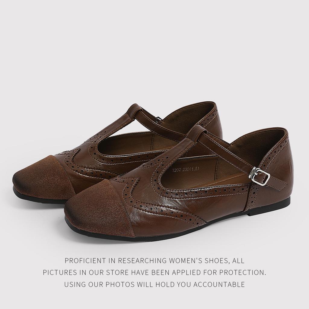 Xiaoxiang Round Head Color Matching Light Mouth OneWord Buckle With Flat Bottom Mary Jane Shoes Fashionable Single Shoes