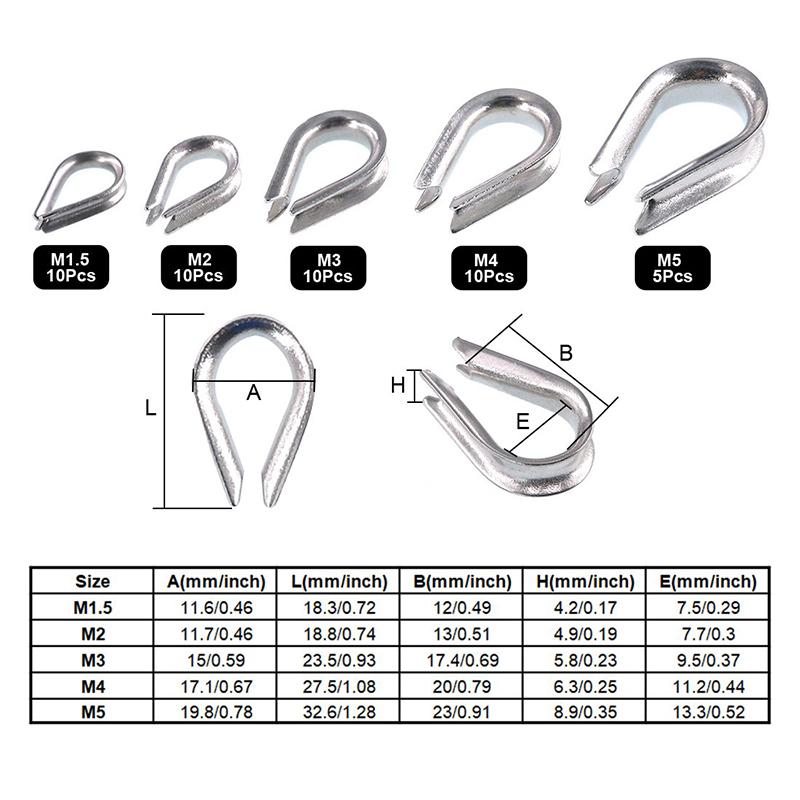 

250Pcs 304 Stainless Steel Wire Rope Cable Thimbles and Aluminum Crimping Loop Sleeve Assortment Kit for Wire Rope Rigging