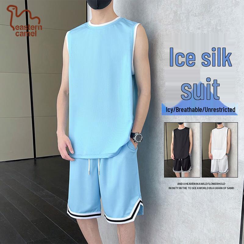 EASTERN CAMEL Men s Summer Ice Silk Quick-Dry Sleeveless Sportswear Set M