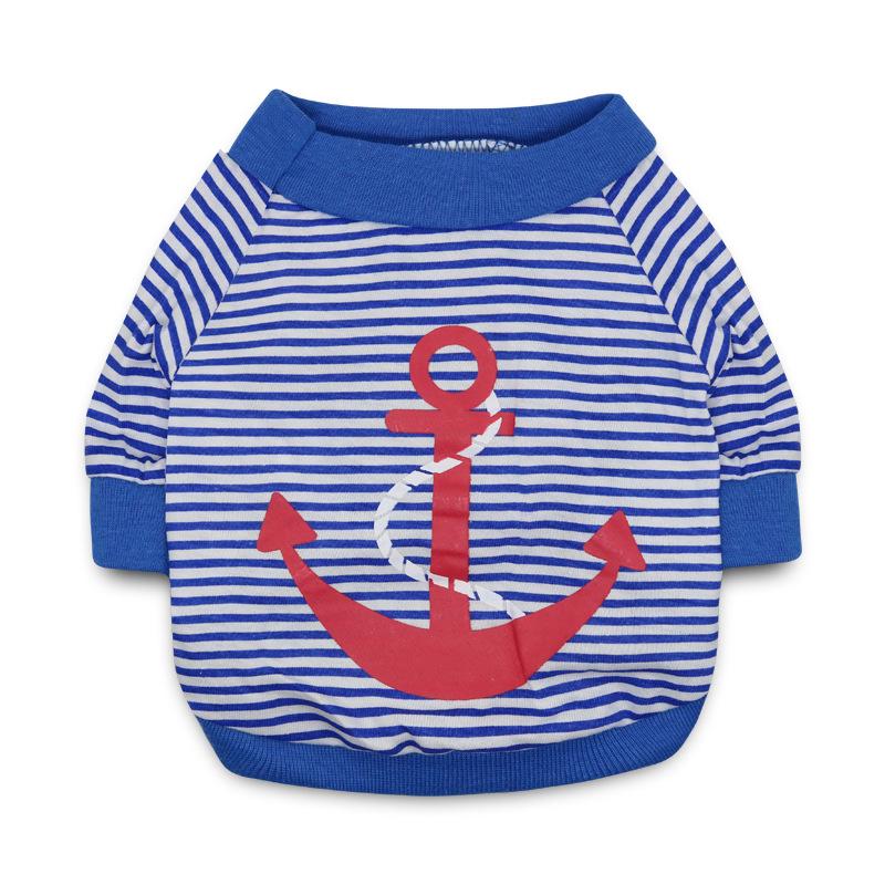 Pet Apparel Cotton Stripe Anchor T-Shirt for Cats & Small Dogs - Spring/Summer Style