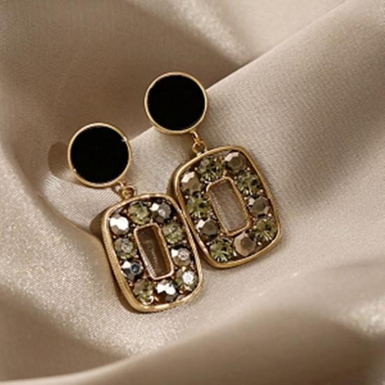 1 Pair Square Unique Drop Ear Stud Geometric-shaped Eye-catching Rhinestone Stud Earrings for Holiday