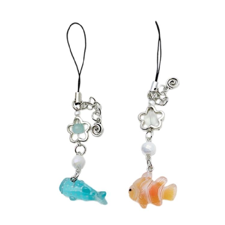 Small Fish Bead Pendant Phone Charm Hangings Rope Sweet Phone Chain Strap Bag Decoration Lanyard Keychain Accessory