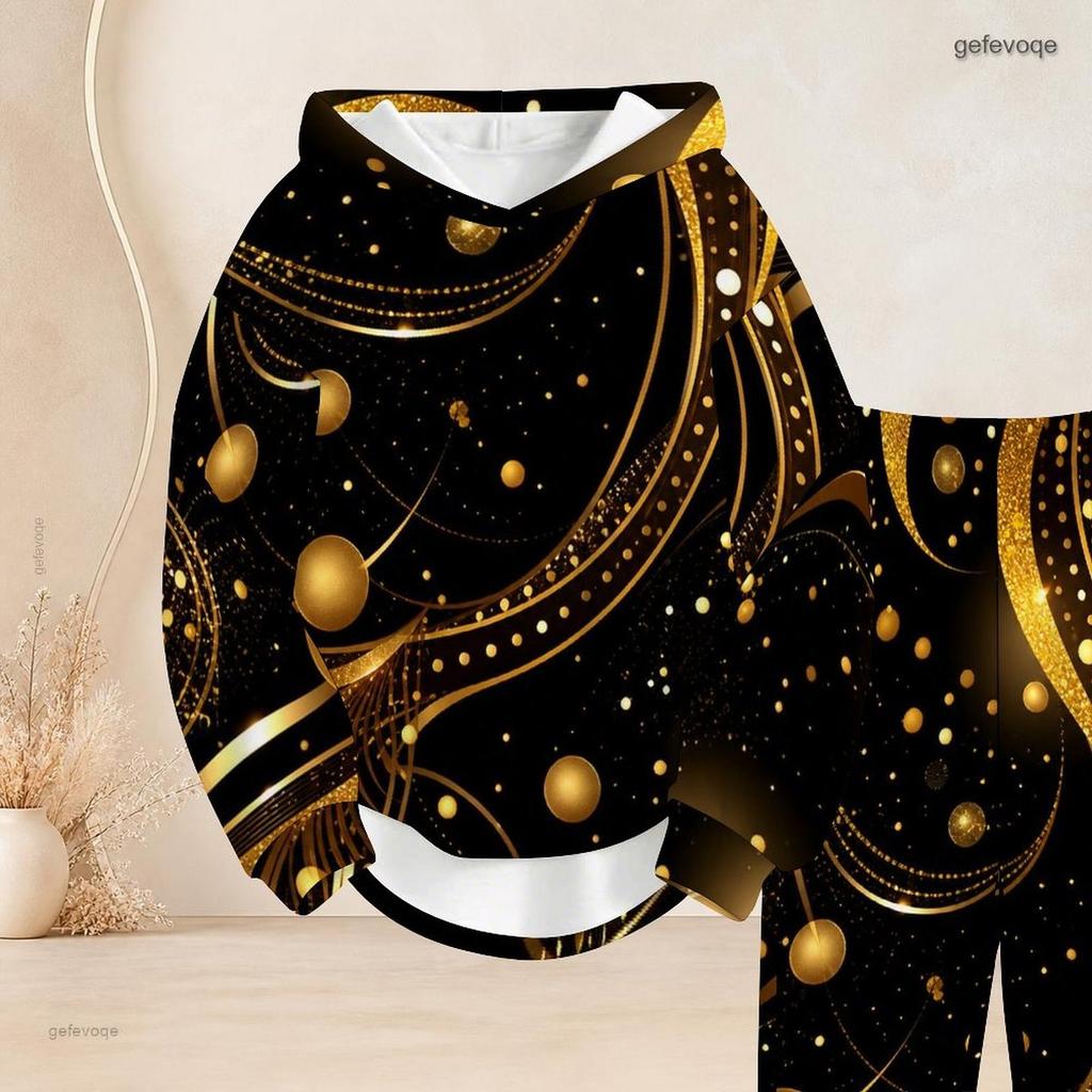 Women Plus Size Mandala Floral Printed Long Sleeve Hooded Top And Cuffed Pants Two Piece Outfit