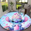 [Stitch And Ariel Little Mermaid Floral Printed Carpet] Non-slip Office Rug, Cozy Round Carprt for Living Room Use, Soft Home Sofa Chair Mat