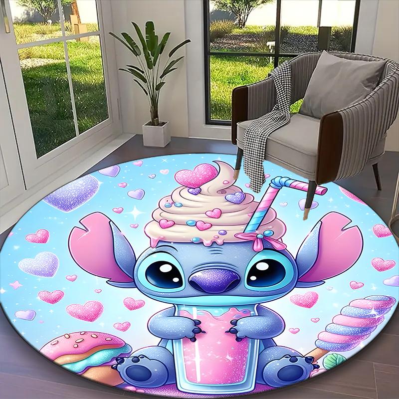 [Stitch And Ariel Little Mermaid Floral Printed Carpet] Non-slip Office Rug, Cozy Round Carprt for Living Room Use, Soft Home Sofa Chair Mat