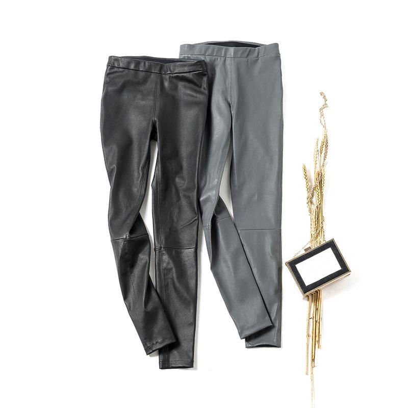 Women's High-Waist Slimming Lambskin Leather Pants: Sexy, Hip-Hugging, Casual, Long, and High Elasticity