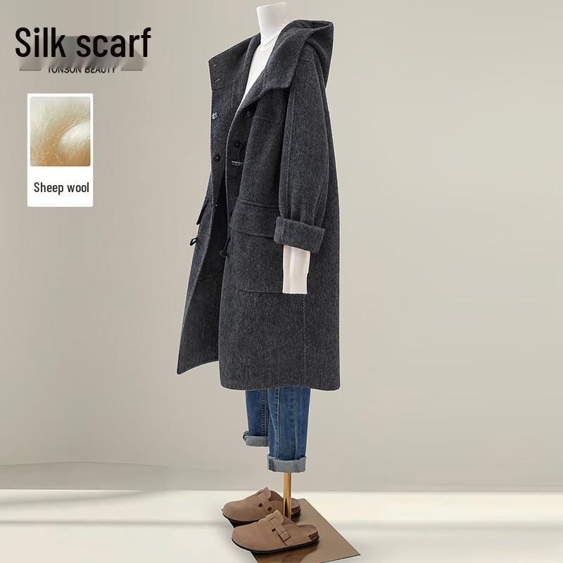 

Women s 2025 Winter Sheep Wool Double-faced Hooded Toggle Coat M